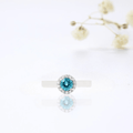 0.55 Ct Round Blue Natural Paraiba Apatite Prong Sterling Silver Halo Ring by Fine Color Jewels