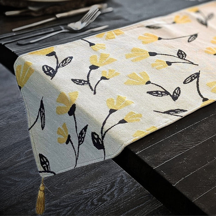 DaDa Bedding Yellow Fleur Floral Garden Woven Tapestry Dining Table Runner (18112) by DaDalogy Bedding Collection
