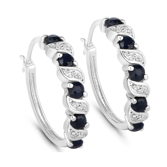 Genuine Blue Sapphire Hoop Earrings by Fine Color Jewels