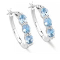 Genuine Blue Aquamarine and Diamond Hoop Earrings by Fine Color Jewels