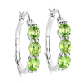 Genuine Green Peridot and Diamond Hoop Earrings by Fine Color Jewels