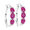 Genuine Pink Ruby and Diamond Hoop Earrings by Fine Color Jewels