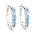 Genuine Blue Aquamarine and Diamond Hoop Earrings by Fine Color Jewels