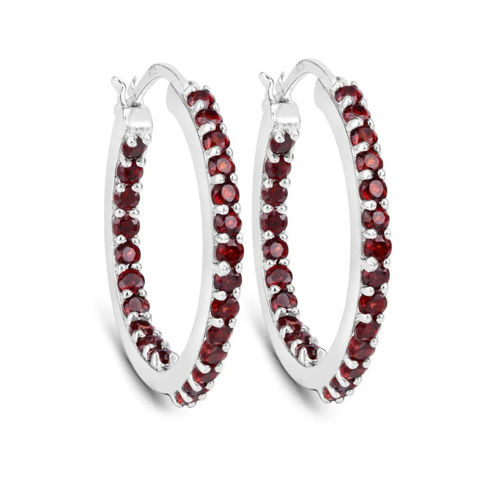 Natural Garnet Hoop Earrings by Fine Color Jewels