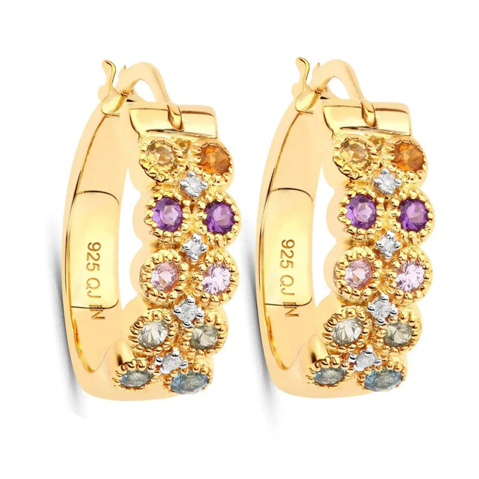 Multicolor Stone Hoop Earrings by Fine Color Jewels