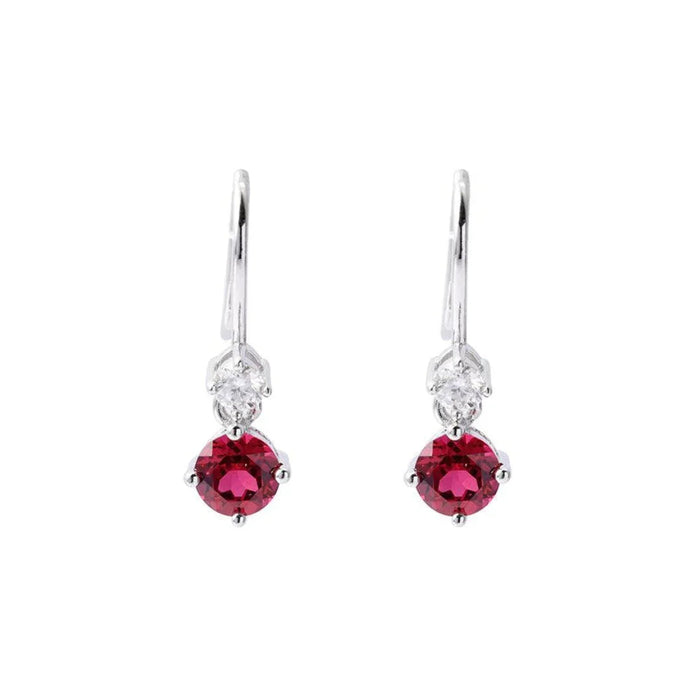 Lab Grown Ruby Round Dangle Drop Earrings by Fine Color Jewels