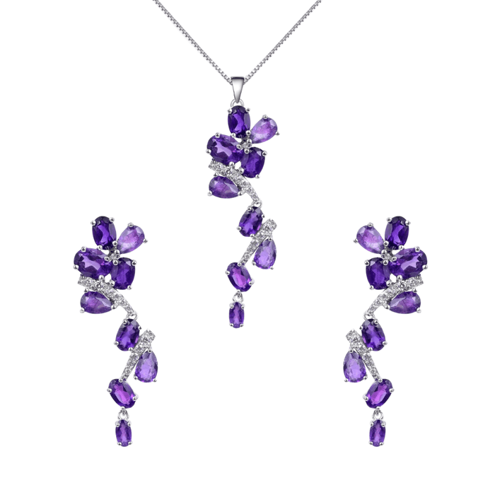 Natural Amethyst Leaf Jewelry Set by Fine Color Jewels