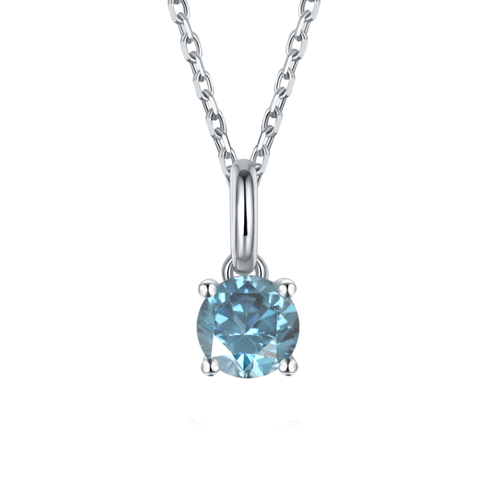 Blue Moissanite Solitiare Necklace by Fine Color Jewels