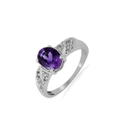 1.40 Ct Oval Purple Amethyst and White Topaz Prong Silver Cocktail Ring by Fine Color Jewels