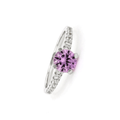 Round Created Pink Sapphire Prong Rhodium Over Silver Solitaire Ring by Fine Color Jewels