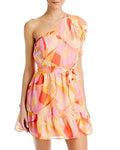 Aqua Printed One Shoulder Dress, Size Large by Vanessa Jane