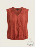 Guess Womens Brown Lace Patterned Cap Sleeve V Neck Crop Top, Size Large by Vanessa Jane