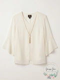 Jm Collection Solid V-Neck Necklace Top, Size Medium by Vanessa Jane