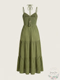 Cupshe Womens Olive Green Notched Neck Halter MIDI Beach Dress, Medium by Vanessa Jane