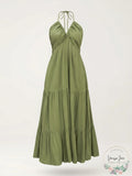 Cupshe Womens Olive Green Notched Neck Halter MIDI Beach Dress, Medium by Vanessa Jane