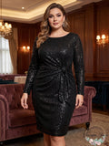 Betsy & Adam Womens Plus Sequined Jewel Neck Dress by Vanessa Jane