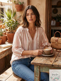 Joie Womens White Tie Gathered Striped 3/4 Sleeve V Neck Top, XS by Vanessa Jane
