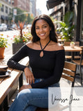 Aqua Off-the-Shoulder Halter Top by Vanessa Jane