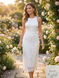 Aqua Womens Lace Midi Halter Dress by Vanessa Jane