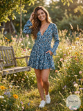 Free People Olivia Print Long Sleeve Tunic in Deep Sea Combo, Size Small by Vanessa Jane
