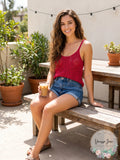 Free People Women’s Glisten Crochet Knit Cami Tank Top Love Potion Pink, Large by Vanessa Jane