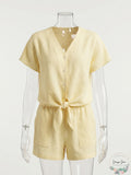 Three Dots Linen Dropped-Sleeve Tie Top, Size Small by Vanessa Jane