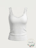 Aqua Knit Lace Trim Camisole Top, Size Large by Vanessa Jane