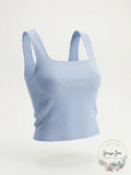 Aqua Ribbed Square Neck Tank, Size Large by Vanessa Jane