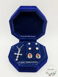 Cubic Zirconia Cross Pendant Necklace and 3-PC. Stud Earrings Set by Vanessa Jane