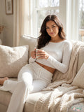 Jenni Rib-Knit Long Sleeve Sleep Crop Top Size -Off White- Medium by Vanessa Jane