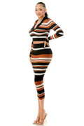 Multi Color Stripe V-Neck Crop Top & Two Piece Midi Skirt Set by The House of Stylez