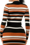Multi Color Stripe V-Neck Crop Top & Two Piece Midi Skirt Set by The House of Stylez