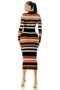 Multi Color Stripe V-Neck Crop Top & Two Piece Midi Skirt Set by The House of Stylez