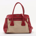 Prada Red/Beige Saffiano Cuir-Trimmed Canapa Tote #1815 by Bolt Boutique