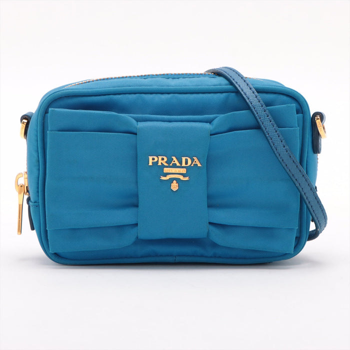 Prada Blue Nylon Tessuto Mini Bow Crossbody Bag #1934 by Bolt Boutique