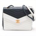 Chanel V Stitch Lambskin Shoulder bag White x navy Gold Metal Fittings #2489 by Bolt Boutique