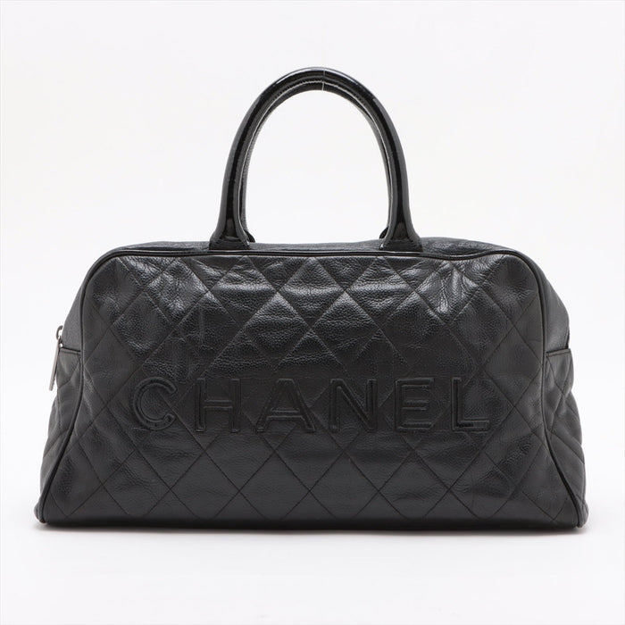 Chanel Logo Matelasse Black Quilted Caviar Skin Bowler Boston Bag #2498 by Bolt Boutique