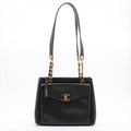 Chanel Coco Mark Caviar Skin CC Grained Pocket Shopper Shoulder Bag Black Gold Metal Fittings 3 Series- #2519 by Bolt Boutique