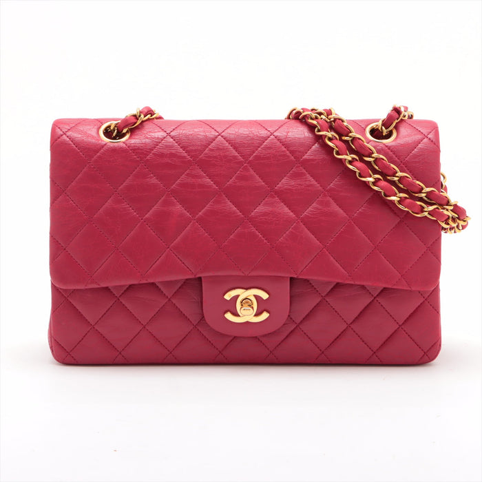 Chanel Matelasse Classic Double Flap 25 Dark Pink Lambskin Gold Metal Fittings 3 Series #2612 by Bolt Boutique