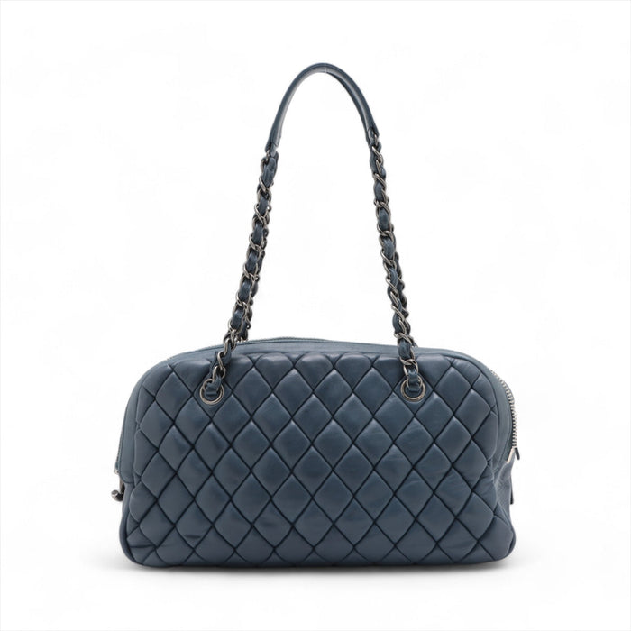 Chanel New Bubble Expandable Zip Bowling Bag Lambskin Shoulder Bag Blue Gunmetal Fittings 14 Series #2514 by Bolt Boutique