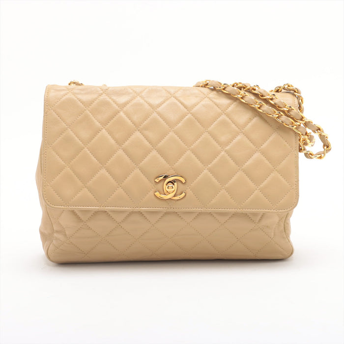 Chanel Matelasse Lambskin Single Flap Double Chain Bag Beige Gold Hardware 2 Series-#2892 by Bolt Boutique