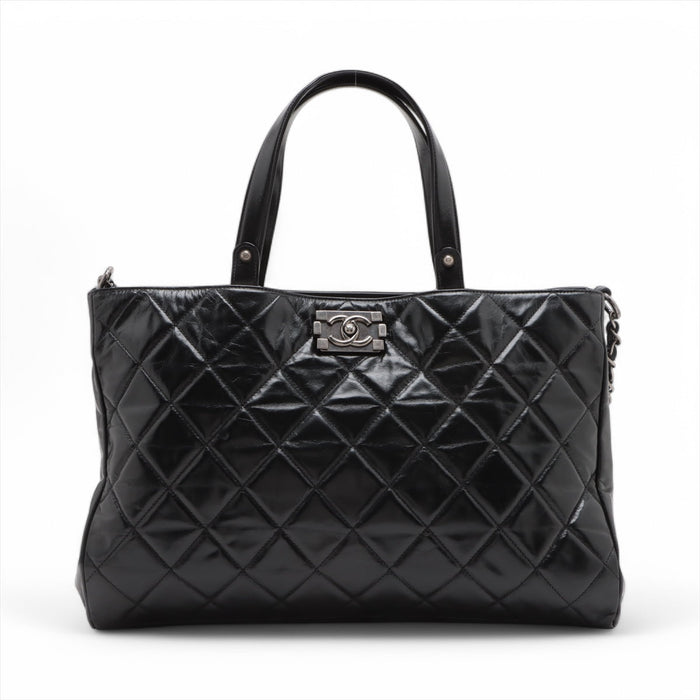 Chanel Boy Chanel Leather 2 Way Tote Bag Black Gunmetal Fittings 15 Series #3755 by Bolt Boutique