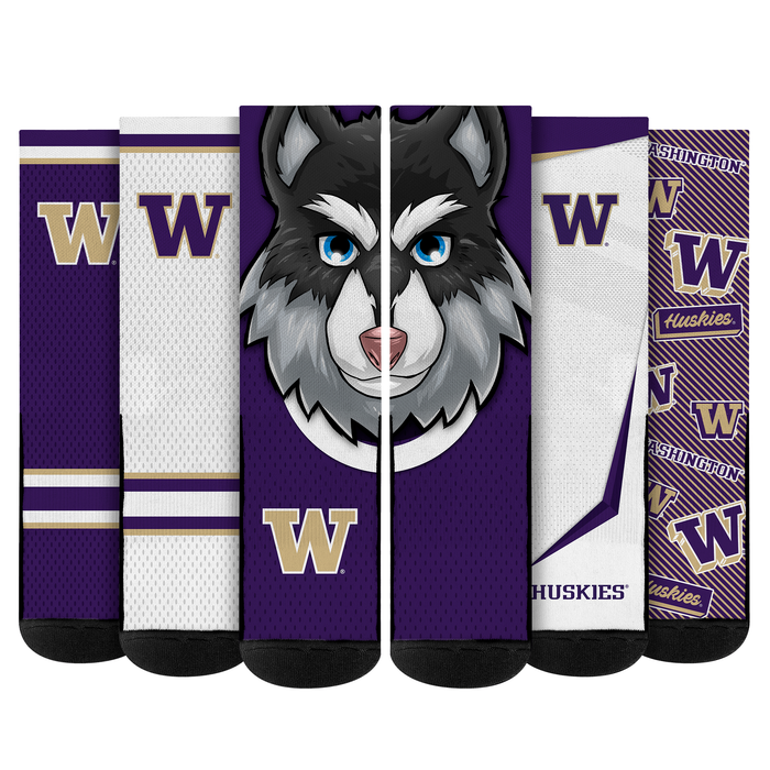 Washington Huskies - Super Fan Bundle 5-Pack by Rock 'Em Socks