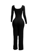 Ribbed Long Sleeve Jumpsuit with Front Tie by The House of Stylez
