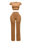 Ruffled Shoulder Top and Pants Set