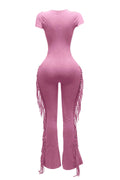 Mineral Washed Fringe Jumpsuit by The House of Stylez