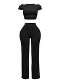 Ruffled Shoulder Top and Pants Set by The House of Stylez