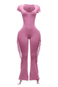 Mineral Washed Fringe Jumpsuit by The House of Stylez