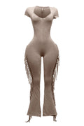 Mineral Washed Fringe Jumpsuit by The House of Stylez