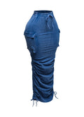 Mineral Washed Drawstring Cargo Skirt by The House of Stylez
